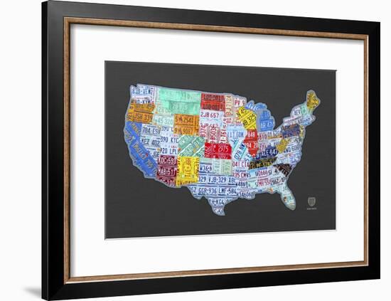 Massive USA License Plate Map-Design Turnpike-Framed Giclee Print