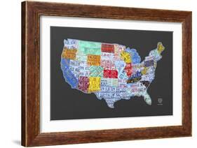 Massive USA License Plate Map-Design Turnpike-Framed Giclee Print