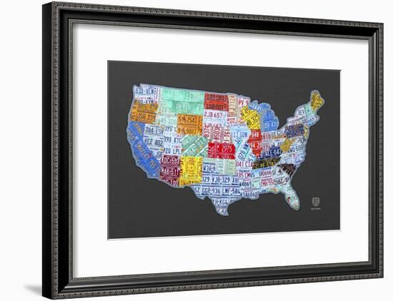 Massive USA License Plate Map-Design Turnpike-Framed Giclee Print