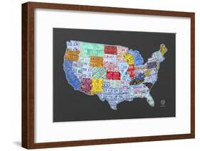 Massive USA License Plate Map-Design Turnpike-Framed Giclee Print