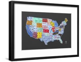 Massive USA License Plate Map-Design Turnpike-Framed Giclee Print
