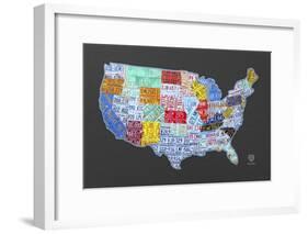 Massive USA License Plate Map-Design Turnpike-Framed Giclee Print