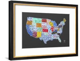 Massive USA License Plate Map-Design Turnpike-Framed Giclee Print