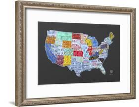 Massive USA License Plate Map-Design Turnpike-Framed Giclee Print