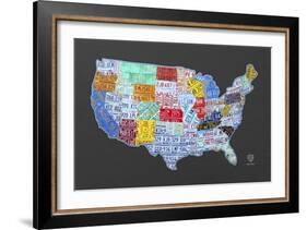 Massive USA License Plate Map-Design Turnpike-Framed Giclee Print