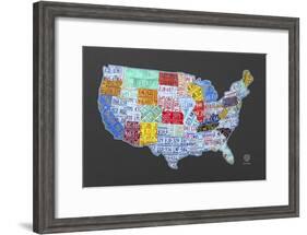 Massive USA License Plate Map-Design Turnpike-Framed Giclee Print