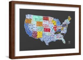 Massive USA License Plate Map-Design Turnpike-Framed Giclee Print