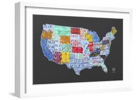 Massive USA License Plate Map-Design Turnpike-Framed Giclee Print