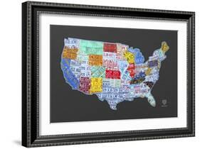 Massive USA License Plate Map-Design Turnpike-Framed Giclee Print
