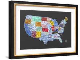 Massive USA License Plate Map-Design Turnpike-Framed Giclee Print