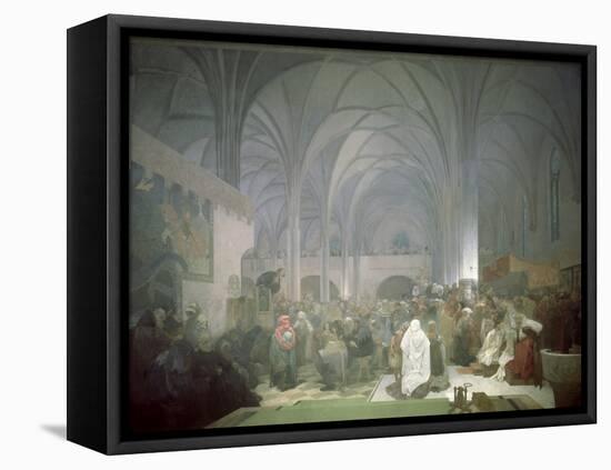 Master Jan Hus (1369-1415) Preaching in the Bethlehem Chapel, from the 'Slav Epic', 1916-Alphonse Mucha-Framed Premier Image Canvas