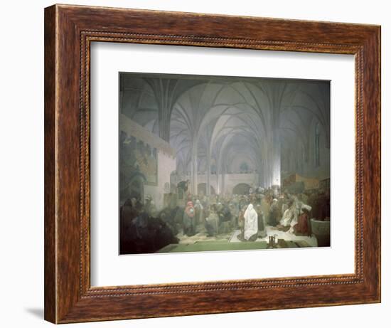 Master Jan Hus (1369-1415) Preaching in the Bethlehem Chapel, from the 'Slav Epic', 1916-Alphonse Mucha-Framed Giclee Print