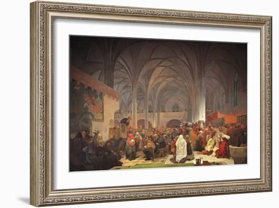 Master Jan Hus Preaching at the Bethlehem Chapel (The Cycle the Slav Epi)-Alphonse Mucha-Framed Giclee Print