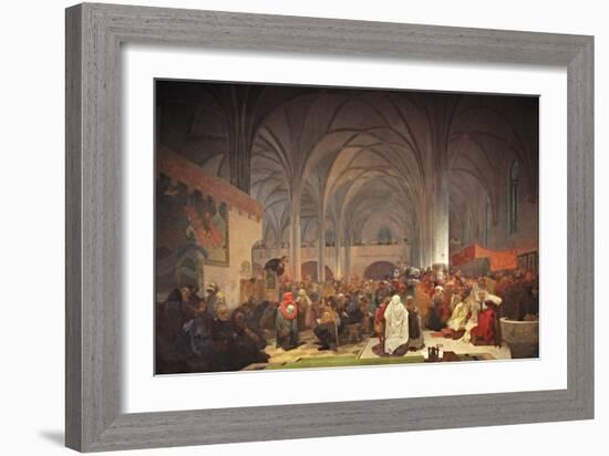Master Jan Hus Preaching at the Bethlehem Chapel (The Cycle the Slav Epi)-Alphonse Mucha-Framed Giclee Print