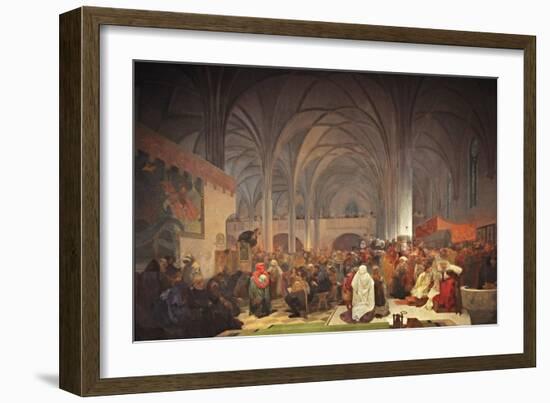 Master Jan Hus Preaching at the Bethlehem Chapel (The Cycle the Slav Epi)-Alphonse Mucha-Framed Giclee Print