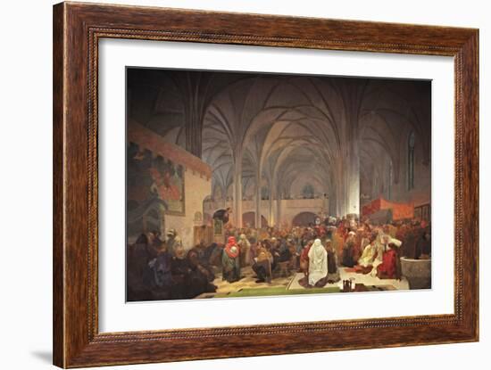 Master Jan Hus Preaching at the Bethlehem Chapel (The Cycle the Slav Epi)-Alphonse Mucha-Framed Giclee Print