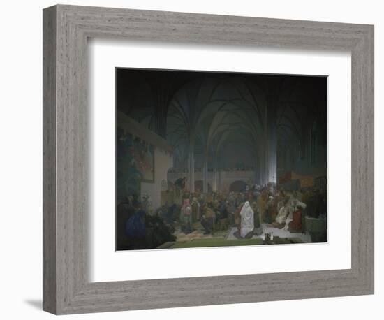 Master Jan Hus Preaching in the Bethlehem Chapel, 1414. from the 'slav Epic', 1916-Alphonse Mucha-Framed Giclee Print