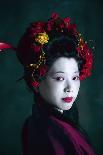 Young Japanese Woman as Geisha on Dark Green Background. Retro Style, Comparison of Eras Concept.-master1305-Photographic Print