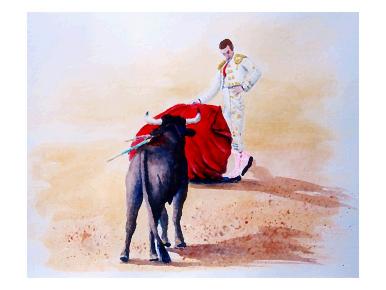 Matador Holds Red Cape Up To Bull Giclee Print Rich Lapenna Art Com