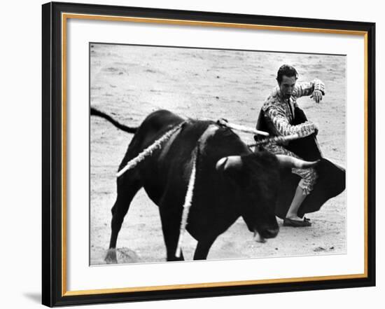 Matador Julian Marin and Bull in the Ring During a Bullfight Celebrating the Fiesta de San Ferman-Tony Linck-Framed Premium Photographic Print