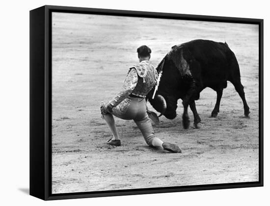 Matador Julian Marin and Bull in the Ring for a Bullfight During the Fiesta de San Ferman-Tony Linck-Framed Premier Image Canvas
