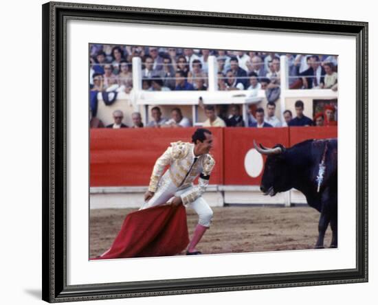 Matador Luis Miguel Dominguin Performing During a Mano a Mano Bullfight at the Bayonne Bullring-James Burke-Framed Premium Photographic Print