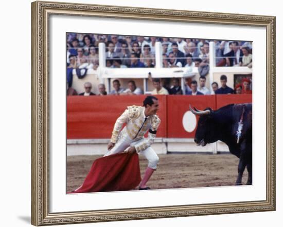 Matador Luis Miguel Dominguin Performing During a Mano a Mano Bullfight at the Bayonne Bullring-James Burke-Framed Premium Photographic Print
