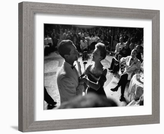 Matador Luis Miguel Dominguin Standing at Mike with Mary Martin During Hilton Hotel Opening-Yale Joel-Framed Photographic Print