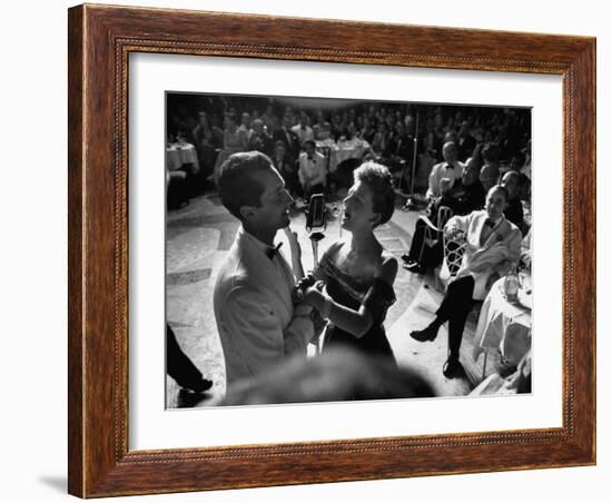 Matador Luis Miguel Dominguin Standing at Mike with Mary Martin During Hilton Hotel Opening-Yale Joel-Framed Photographic Print