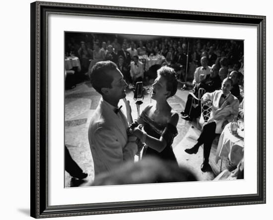 Matador Luis Miguel Dominguin Standing at Mike with Mary Martin During Hilton Hotel Opening-Yale Joel-Framed Photographic Print