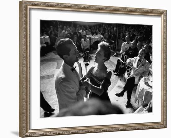 Matador Luis Miguel Dominguin Standing at Mike with Mary Martin During Hilton Hotel Opening-Yale Joel-Framed Photographic Print