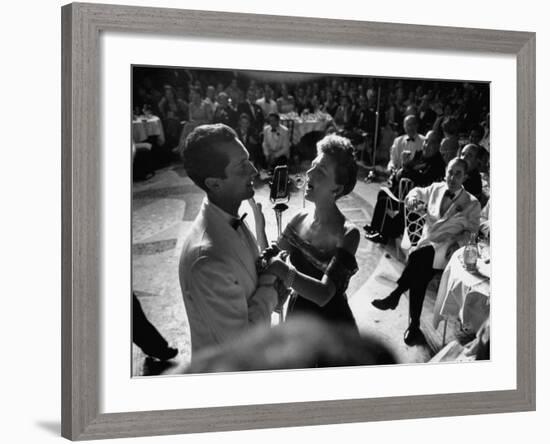 Matador Luis Miguel Dominguin Standing at Mike with Mary Martin During Hilton Hotel Opening-Yale Joel-Framed Photographic Print