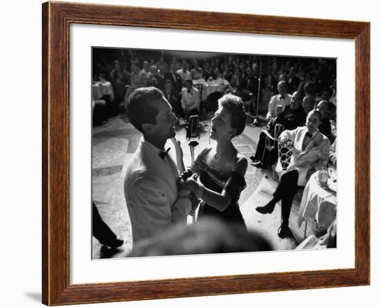 Matador Luis Miguel Dominguin Standing at Mike with Mary Martin During Hilton Hotel Opening-Yale Joel-Framed Photographic Print