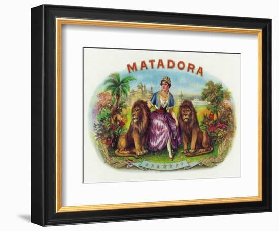 Matadora Brand Cigar Inner Box Label, Lady with Lions-Lantern Press-Framed Art Print