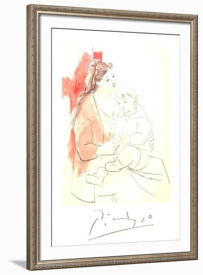 Maternite au Rideau Rouge-Pablo Picasso-Framed Collectable Print