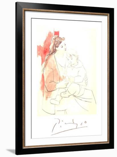 Maternite au Rideau Rouge-Pablo Picasso-Framed Collectable Print