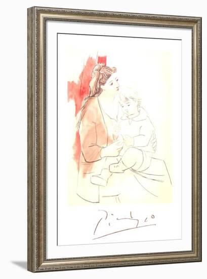 Maternite au Rideau Rouge-Pablo Picasso-Framed Collectable Print