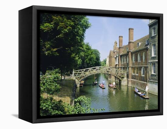 Mathematical Bridge and Punts, Queens College, Cambridge, England-Nigel Francis-Framed Premier Image Canvas