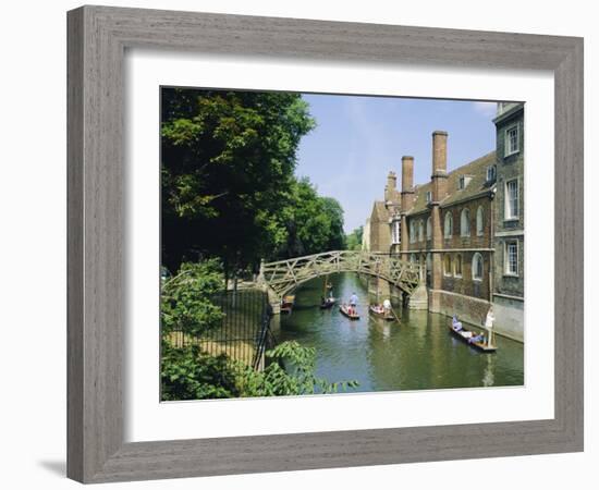 Mathematical Bridge and Punts, Queens College, Cambridge, England-Nigel Francis-Framed Photographic Print