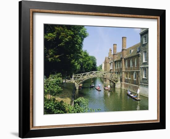 Mathematical Bridge and Punts, Queens College, Cambridge, England-Nigel Francis-Framed Photographic Print