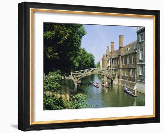 Mathematical Bridge and Punts, Queens College, Cambridge, England-Nigel Francis-Framed Photographic Print