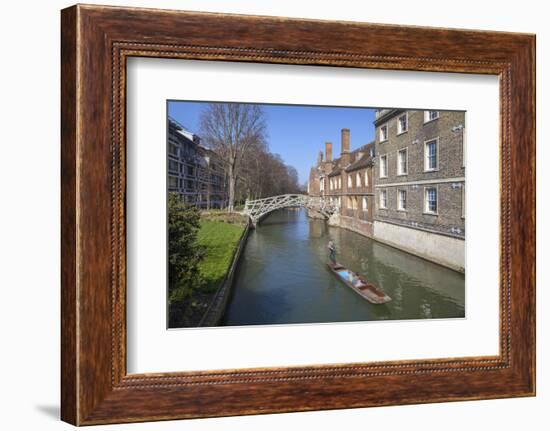 Mathematical Bridge, Connecting Two Parts of Queens College, with Punters on the River Beneath-Charlie Harding-Framed Photographic Print