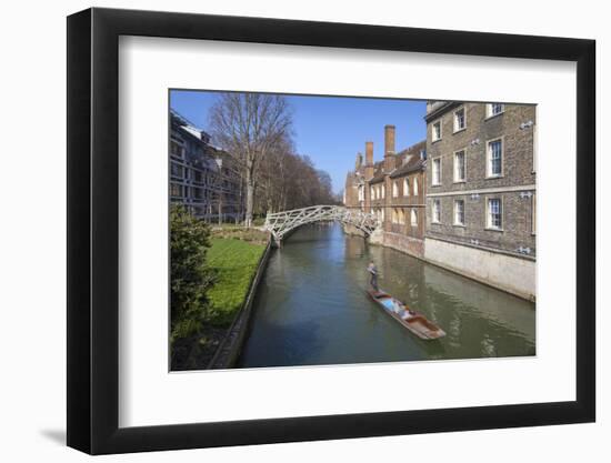 Mathematical Bridge, Connecting Two Parts of Queens College, with Punters on the River Beneath-Charlie Harding-Framed Photographic Print