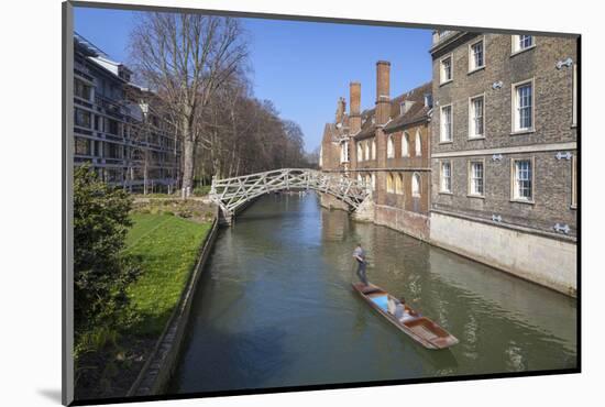 Mathematical Bridge, Connecting Two Parts of Queens College, with Punters on the River Beneath-Charlie Harding-Mounted Photographic Print