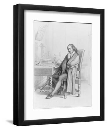 Mathematician Blaise Pascal Sitting at Work Table Framed Giclee Print ...