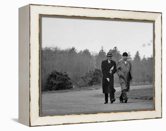 Mathematicians Albert Einstein and Kurt Godel Taking a Walk-Leonard Mccombe-Framed Premier Image Canvas