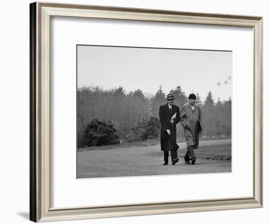 Mathematicians Albert Einstein and Kurt Godel Taking a Walk-Leonard Mccombe-Framed Premium Photographic Print