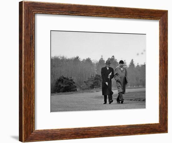 Mathematicians Albert Einstein and Kurt Godel Taking a Walk-Leonard Mccombe-Framed Premium Photographic Print