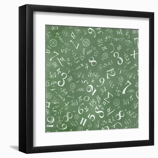 Mathematics Formulas Abstract Background (On Green Chalkboard)-pashabo-Framed Art Print