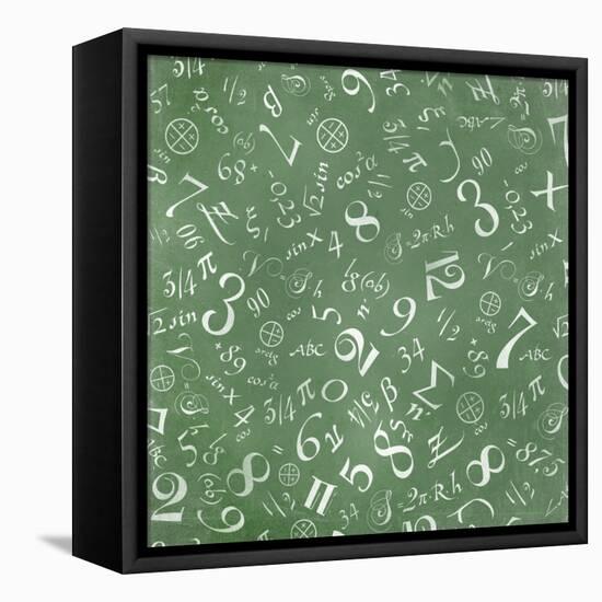 Mathematics Formulas Abstract Background (On Green Chalkboard)-pashabo-Framed Stretched Canvas
